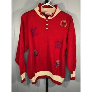 Vintage 50s preppy polo embroidered metal button mock neck sweater sweatshirt sz